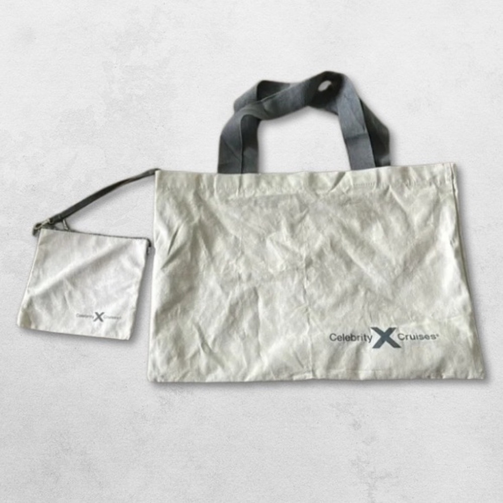 NWOT Celebrity Cruises Detachable Wristlet & Tote Bag Gray/Tan OS